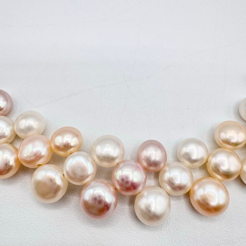 Layered Genuine Button Pearl Necklace Cream Peach Pink Wedding Season Bridal - Picture 6 of 15